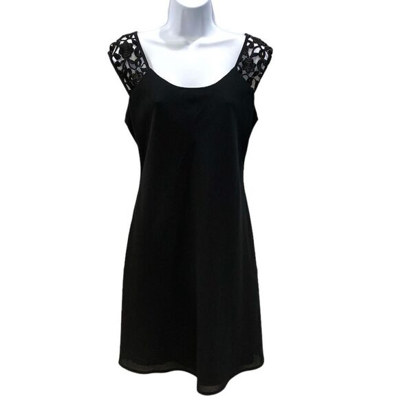 Laundry by Shelli Segal Vintage Floral Lace Detail Black Dress Size 8 - Picture 1 of 11
